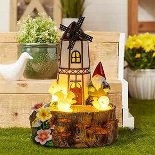 ガーデンライトLEDソーラーライト ソーラーパワー AIINY Solar Windmill Fairy Tower House, Fairy Garden Accessories Stump House Gnome Decor Hold Shovel inの画像