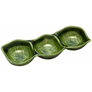 瀬戸焼 緑風園 木の葉型 三品皿 仕切り皿 プレート 約直径18cm 織部 グリーン コワケ皿 小分け皿 093-0012の画像