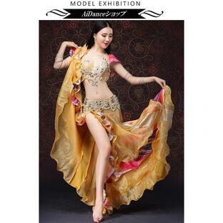 新着 ベリーダンス 衣装 コスチューム ブラトップ ベルト 2点セット 金色 wj01476の画像