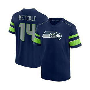 ファナティクス メンズ Tシャツ トップス Men's DK Metcalf College Navy Seattle Seahawks Hashmark Name and Number V-Neck T-shirt Navyの画像