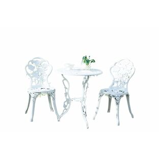 リビングアウト(Living Out) ローズアルミガーデンテーブル＆チェア 3点セット ホワイト [テーブル] 幅60×奥行60×高さ70cm [チェア] 幅52×奥行63×高さ71cm イングリッシュガーデン カフェ風 おしゃれの画像