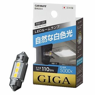 カーメイト(CARMATE) 車用 LED ルームランプ GIGA 自然な白色光 T8×29・T10×31 5000K 110lm 1個入り BW254の画像