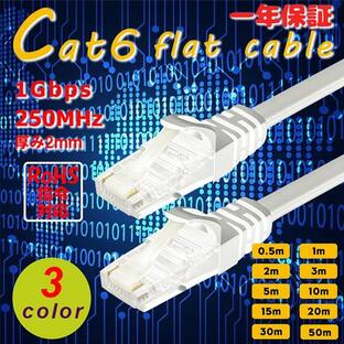 LANケーブル ランケーブル フラット 5m CAT6準拠 1年保証 ストレート ツメ折れ防止カバー フラットLANケーブルの画像