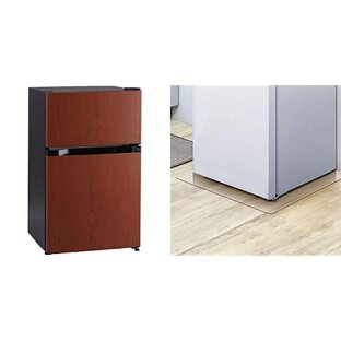 アイリスプラザ 冷蔵庫 87L 一人暮らし 2ドア 両開き対応 小型 幅47.5cm 木目調 ダークウッド PRC-B092D-M & 冷蔵庫マット 保護パネル 傷防止 ポリカーボネート 冷蔵庫 小型冷蔵庫 XSサイズ 49*60 PRD-XSの画像