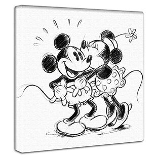 ディズニー ミッキーマウス アートパネル 30cm × 30cm 日本製 ポスター おしゃれ インテリア 模様替え リビング 内装 ミニーマウス スケッチ イラスト ファブリックパネル dsn-0193の画像