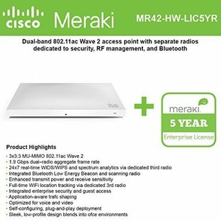 無線LAN機器 Cisco Meraki MR42 Cloud-Mng'd Wless AP + 5yr of Enterprise License and Supportの画像