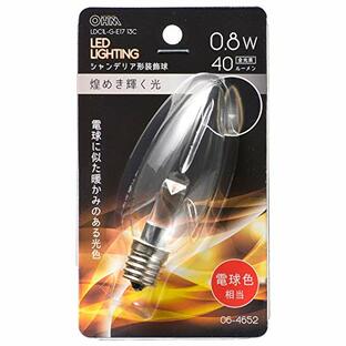 オーム電機 LED電球 シャンデリア電球形 E17/0.8W 電球色 クリア LDC1L-G-E17 13C 06-4652 OHMの画像