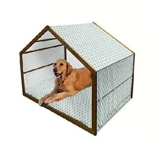 Ambesonne Cartoon Wooden Dog House, Kittens with Bandana on Pastel Toned Fishes and Waves Background, Indoor ＆ Outdoor Portable Dog Kennel wi並行輸入の画像