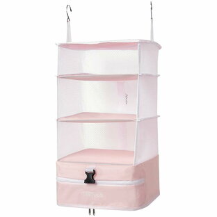 TABITORA 「6001F-Pink-L」 ピンク Lサイズ 収納ボックス 吊り下げ 4段 インナーバッグ 衣類ラック 収納 旅行 出張 クローゼット 省スペース 大容量 衣装ケースの画像