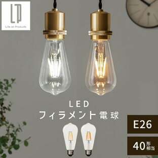 LED 電球 E26 40W 相当 電球色 昼白色 レトロ エジソン球 裸電球 おしゃれ 広配光 LEDフィラメント電球 ガラス 透明 クリア電球 フィラメント レトロ電球 ナス型 ロング 細長 雫形 しずく形 直径64mm 6.4cm ホワイト/イエロー LIT000133の画像