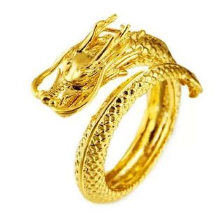 Lee 龍 フリーサイズリング ゴールドカラー ドラゴン 竜 リング 幸運 風水 指輪 お洒落アイテム メンズ レディース 男性 女の画像