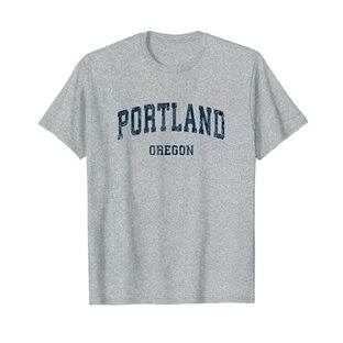 Portland Oregon OR ヴィンテージ ヴァーシティ スポーツ ネイビーデザイン Tシャツの画像