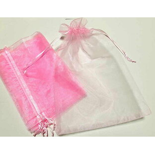 30×20cm 20枚セット オーガンジーポーチ ピンク pink ちょっと大きめサイズでアメニティ入れにもお役立ち 天然石ジュエリーのお店 プレゼント ラッピング 包装 オーガンジー 巾着袋 ハッピーエイトの画像