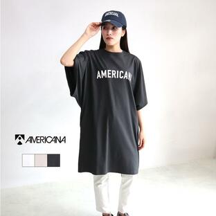 Americana アメリカーナ ワイドスリーブＴチュニック丈 BRF-M-685A レディース 春夏 Tシャツ ティーシャツ ロゴTシャツ オーバーサイズ ゆったり 5分袖の画像