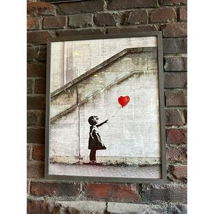 バンクシー アートフレーム （Girl with Balloon/赤い風船と少女） 木製額付き 絵画ポスター 赤い風船に手を伸ばす少女 風船少女の画像