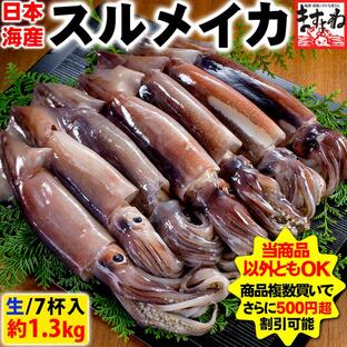 イカ いか 日本海産 生スルメイカ姿7ハイ 約1.3kg 7尾 1300g IQF冷凍 解凍後に吸盤が吸いつく鮮度 塩辛 お刺し身OK 刺身 魚介類 烏賊 海鮮の画像