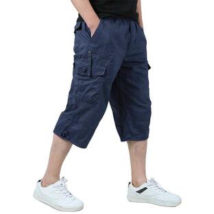 KEFITEVD クロップドパンツ メンズ 半ズボン 紳士用 夏服 七分丈パンツ カジュアル ショートパンツ チノパン ブルー Mの画像