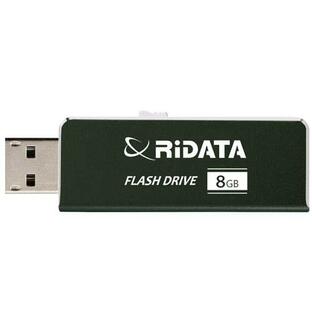 スライド式 USB 2.0 8GB アルミボディ ブラック USBメモリー インデックスシール付 片手で簡単スライド式 RI-OD17U008 BK usb RiDATA メール便OK ポスト投函の画像