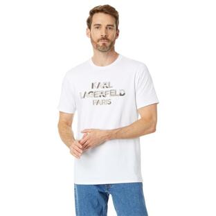 カール ラガーフェルド (Karl Lagerfeld Paris) メンズ Tシャツ トップス Karl Color-Block/Lines Logo Tee (White)の画像