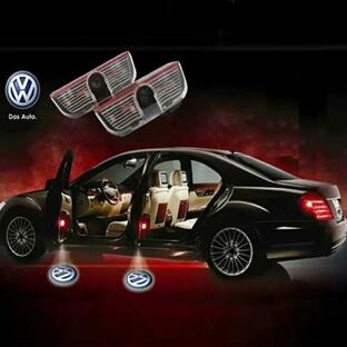 VW（フォルクスワーゲン）ロゴ光る LEDドアカーテシランプ ウェルカムランプ 発光 LED投影 DC12V 2個セット ホワイト 純正交換 簡単取付/2個 【穴あけ不要】の画像