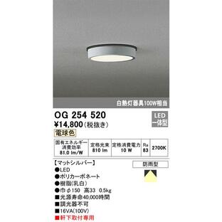 OG254520 軒下シーリングライト (白熱灯100Wクラス) LED（電球色） オーデリック(ODX) 照明器具の画像
