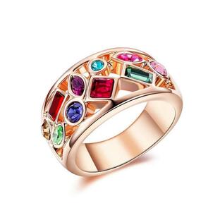 エスフィール 多彩水晶リング 透かし彫り 指輪 レディース クリスタル 豪奢華麗ファッションカラーフル 記念日パーティー10号の画像