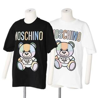 モスキーノ／MOSCHINO "TEDDY PATCHWORK" ”FANTASIA” レディース・パッチワーク風ロゴデザイン・オーガニックコットン・ クルーネック 半袖Tシャツ 0707 0の画像