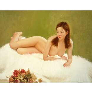 肉筆絵画 油絵 油彩画 洋画 木枠付 (油絵額縁付きで納品対応可) F6号 「バラと裸婦」の画像