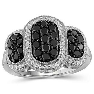 JewelExcess 1カラット T.W.ブラック&ホワイトダイヤモンド スターリングシルバーリング 並行輸入の画像