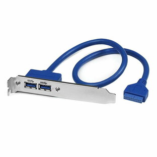 USBケーブル/USB 3.0(5Gbps)/2ポートType-A増設/PCIブラケット設置/マザーボードピンヘッダー接続/SuperSpeed USB 3.2 Gen1 規格準拠/ブルー/PCI ブラケット付属/デュアル USB タイプA-IDC 20ピン/メス-メスの画像