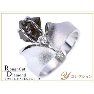 ラフカットダイヤモンドシリーズ 2.54ctのブラックダイヤモンドの原石・K18WG ダイアモンド リング 指輪 つや消しアーム 1点ものの画像