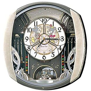 セイコークロック 掛け時計 からくり時計 電波時計 キャラクター ディズニー ミッキーマウス ミニーマウス アナログ 6曲 メロディ 回転飾り ミッキー&フレンズ ディズニータイム 薄ピンク マーブル 模様 FW563Aの画像