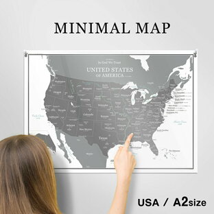 アメリカ合衆国 地図 A2 モノクロ ポスター インテリア おしゃれ 国名 州 大判 ミニマルマップ MINIMALMAP USA United States of America WORLD MAP 072の画像
