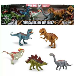 おもちゃ ライト&サウンド付き 恐竜フィギュア5体セット カルノタウルス, パキケファロサウルス, ステゴサウルス, アルゼンチノサウルス, ティラノサウルスの画像