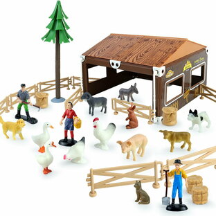 ミニ動物フィギュア 牧場おもちゃ 65PCS 組み立て式 動物模型 おもちゃセット どうぶつ リアル 牧場小屋 フェンス付き 子供 飾り コレクション 誕生日 クリスマス プレゼントの画像