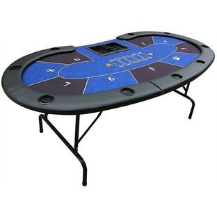 折りたたみ式 ポーカーテーブル 9人用 楕円形 カップホルダー付き チップトレイ テキサス ホールデム カジノ レジャーゲーム 瞬間収納の画像