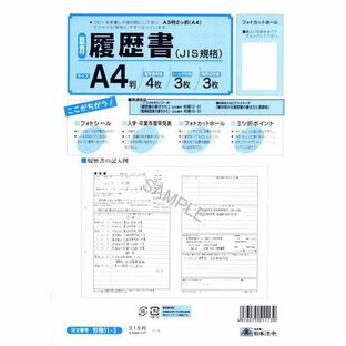 ロウム11-3 日本法令 履歴書 JIS規格 説明書付 A4 履歴書用紙・シール付封筒3枚・職務経歴書3枚の画像