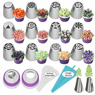Russian Piping Tips 27pcs Baking Supplies Set Cake Decorating Tips for Cupcake Cookies Birthday Party, 12 Icing Tips 2 Leaf Piping Tips 2 Couplers 10の画像