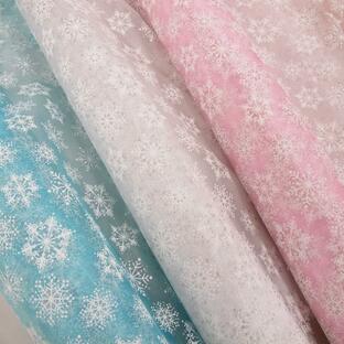 【全３色】キラキラ ラメ入り雪の結晶プリント入りオーガンジー(１０ｃｍ単位)の画像