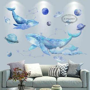 インテリア 雑貨 ウォールステッカー デコ 壁紙デコ 壁紙シール クジラ 宇宙 星 星座 ユニの画像