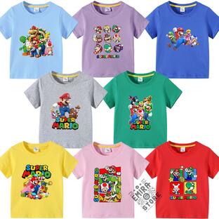 子供服 半袖Tシャツ スーパーマリオ 100%綿 ラウンドネック 丸首 男の子 女の子 子ども服 小学生から幼稚園児に最適 80-150cmの画像