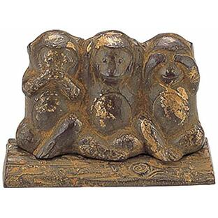 竹中銅器 置物 『高岡銅器』 幅12.5X奥行6.3X高さ8.5cm 伏せ香炉 三猿 136-12の画像