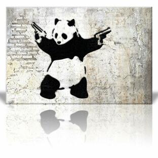 パネルアート Wall 26 - "Stick 'em up", Banksy Artwork-パンダベア ハンドガン付き-キャンバス - 16x24の画像