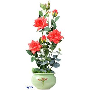 造花と花瓶 造花、装飾用のテーブルセンターピース、中国風の人工鉢植え、偽の中国のバラの花 あらゆる空間にの画像