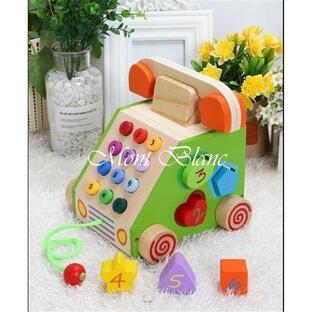 おもちゃ 知育玩具 木のおもちゃ 出産祝い 1歳 2歳 3歳 男 女 誕生日プレゼント 電話バス 新品の画像