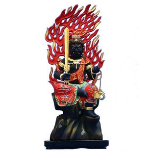 木彫仏像 座不動明王半跏像火焔光背2.0寸淡彩色の画像