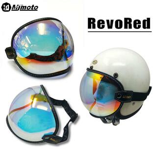 【MJmoto】 RETRO BUBBLE GOGGLES レトロバブルゴーグル シールド バブルレンズ｜ゴムバンド レヴォレッド レインボーカラー ジェットヘルメットに！の画像