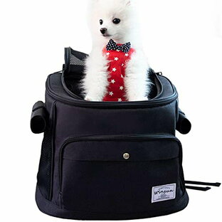 WinSun 新型マトラッセ ペットキャリーバッグ リュック スタイリッシュ 犬 猫 安定性 通気性 旅行/通院/散歩/電車移動/避難用 ブラックの画像