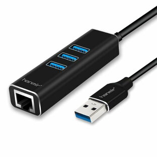 高速Hanmir USB3.0ハブ 4ポートアダプター 有線LAN RJ45 変換アダプタ 1000Mbps 5Gbps高速USB拡張 高速伝送 USB3.0ポート×3＋ネットワークコンバーター Hub/MAC Windows/OS Linuxなどに対応可能 小型 軽量の画像