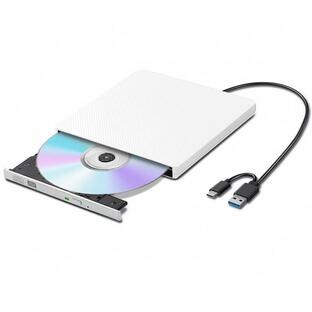 外付CD・DVDドライブ DVDレコ CD/DVD-Rプレイヤー USB3.0&Type-C両用ケーブル Window/Linux/Mac OS対応の画像